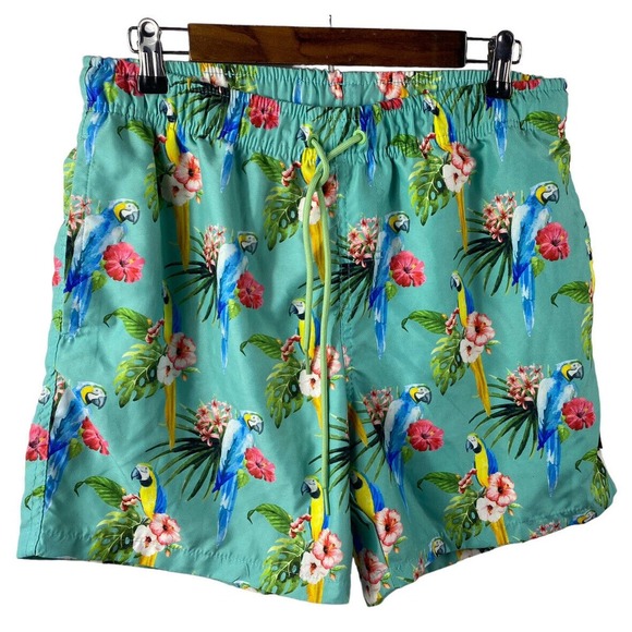 Ring of Fire Swim Trunks Shorts Large Mens Bottoms Tropical Floral Parrot 5" Ins - Picture 3 of 6